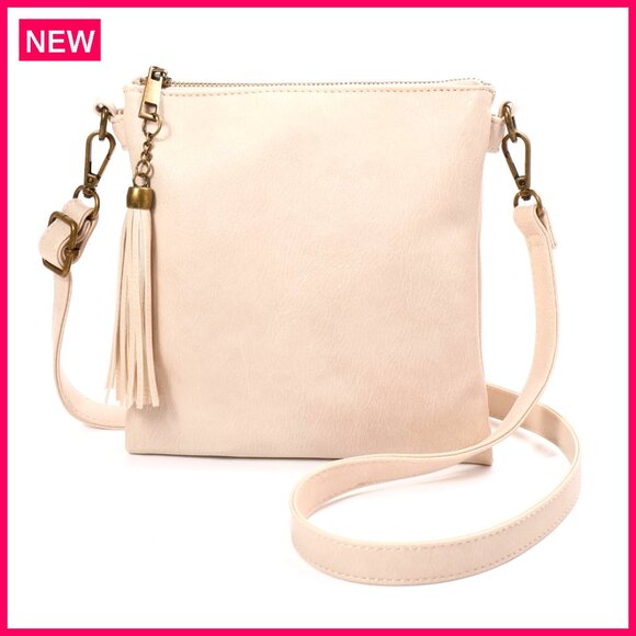Handbags - Medium Vegan Leather Crossbody Bag with Tassel, Adjustable Strap, Multiple